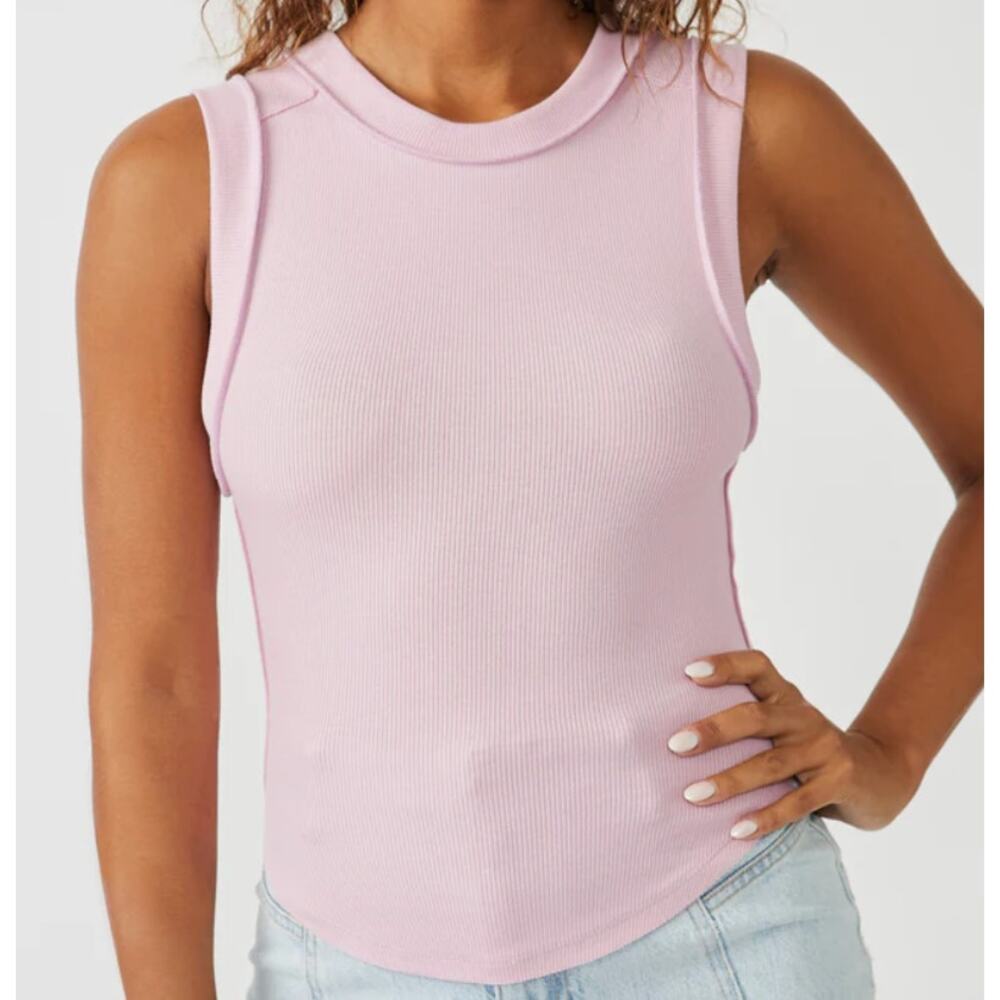 Free People NWOT We The Free Kate Ribbed Stretch Tank Top Pink Small